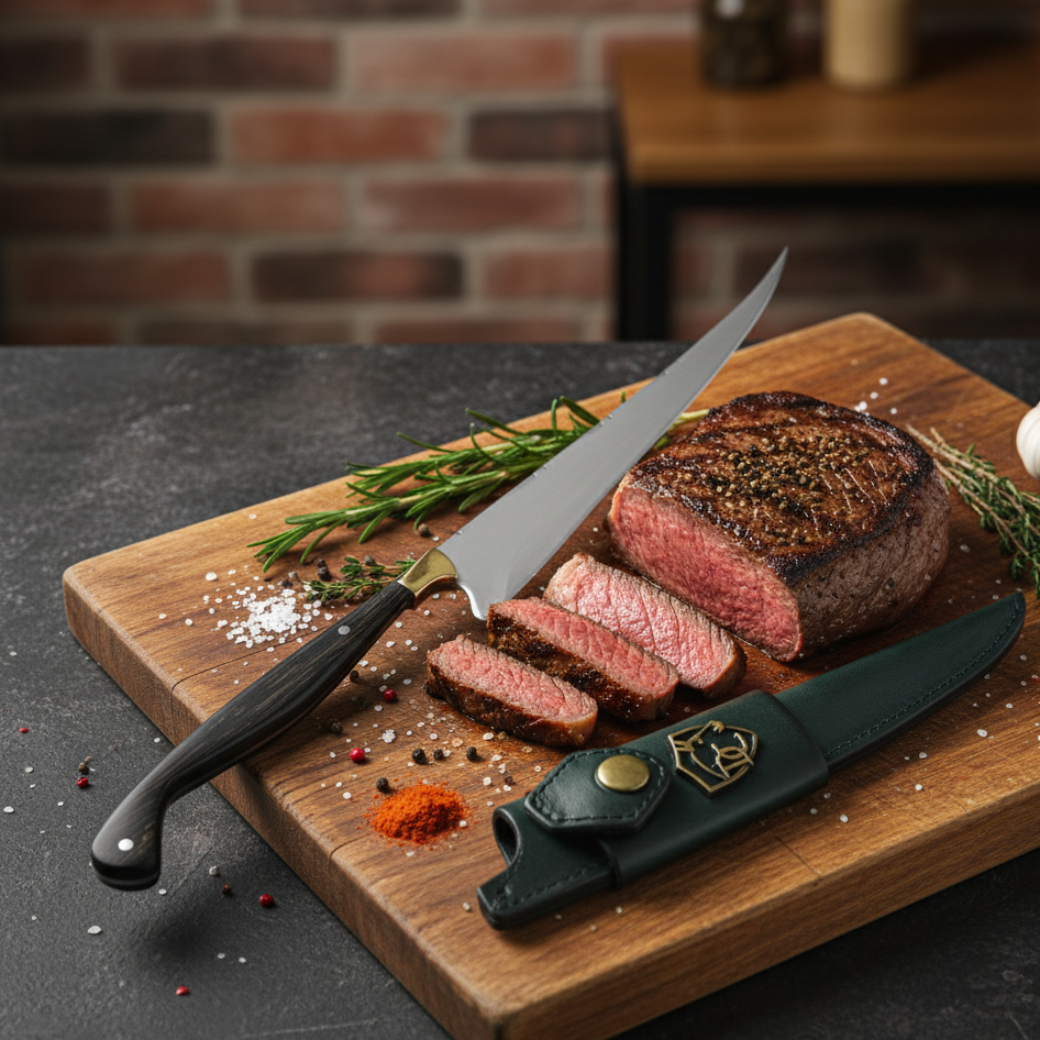 Faca Fileteira Aço Inox 420C 7 Polegadas - Cabo Full Tang Madeira Tucumã