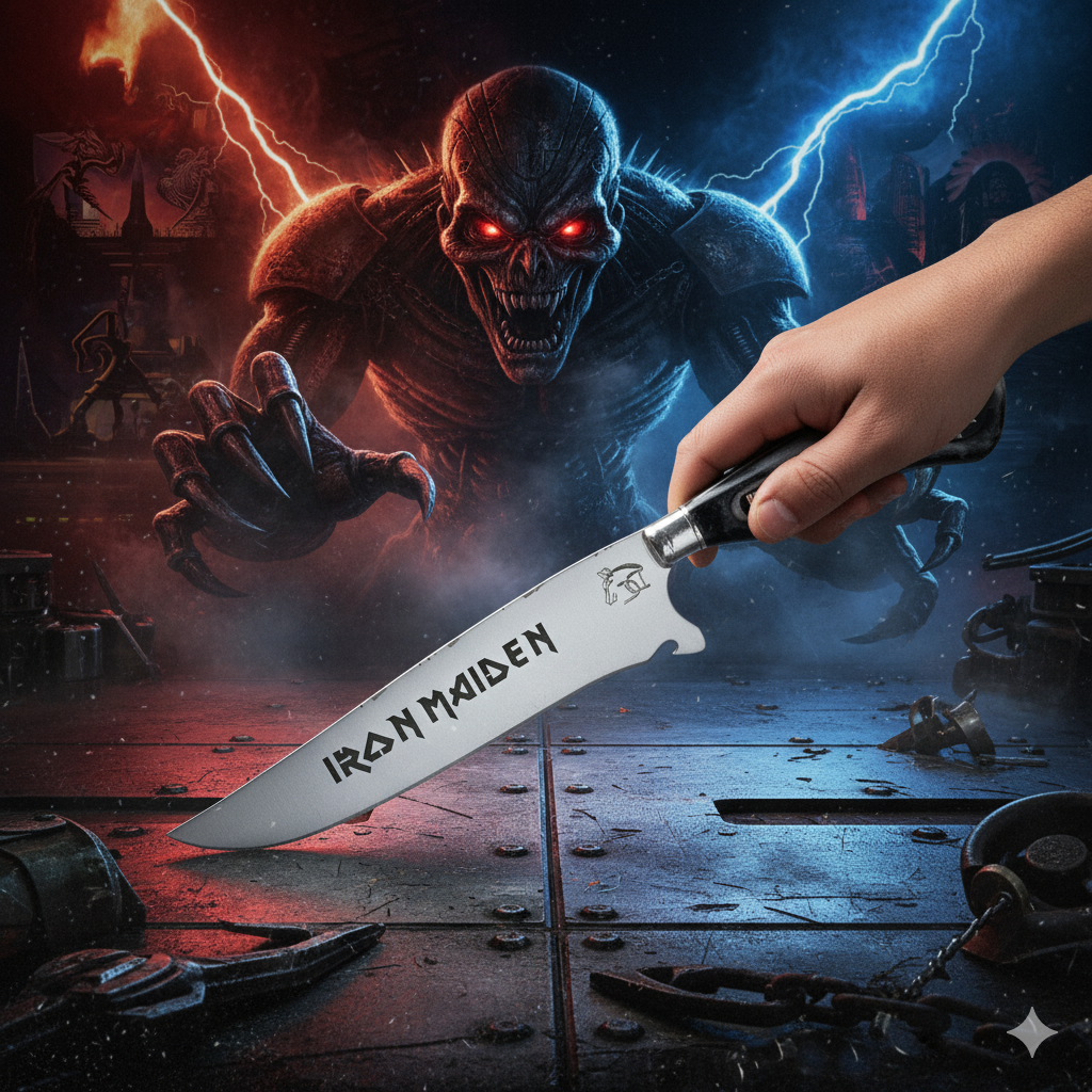 Faca Picanheira Iron Maiden 8 Polegadas - Cabo Resina Personalizado - Churrasco Rock