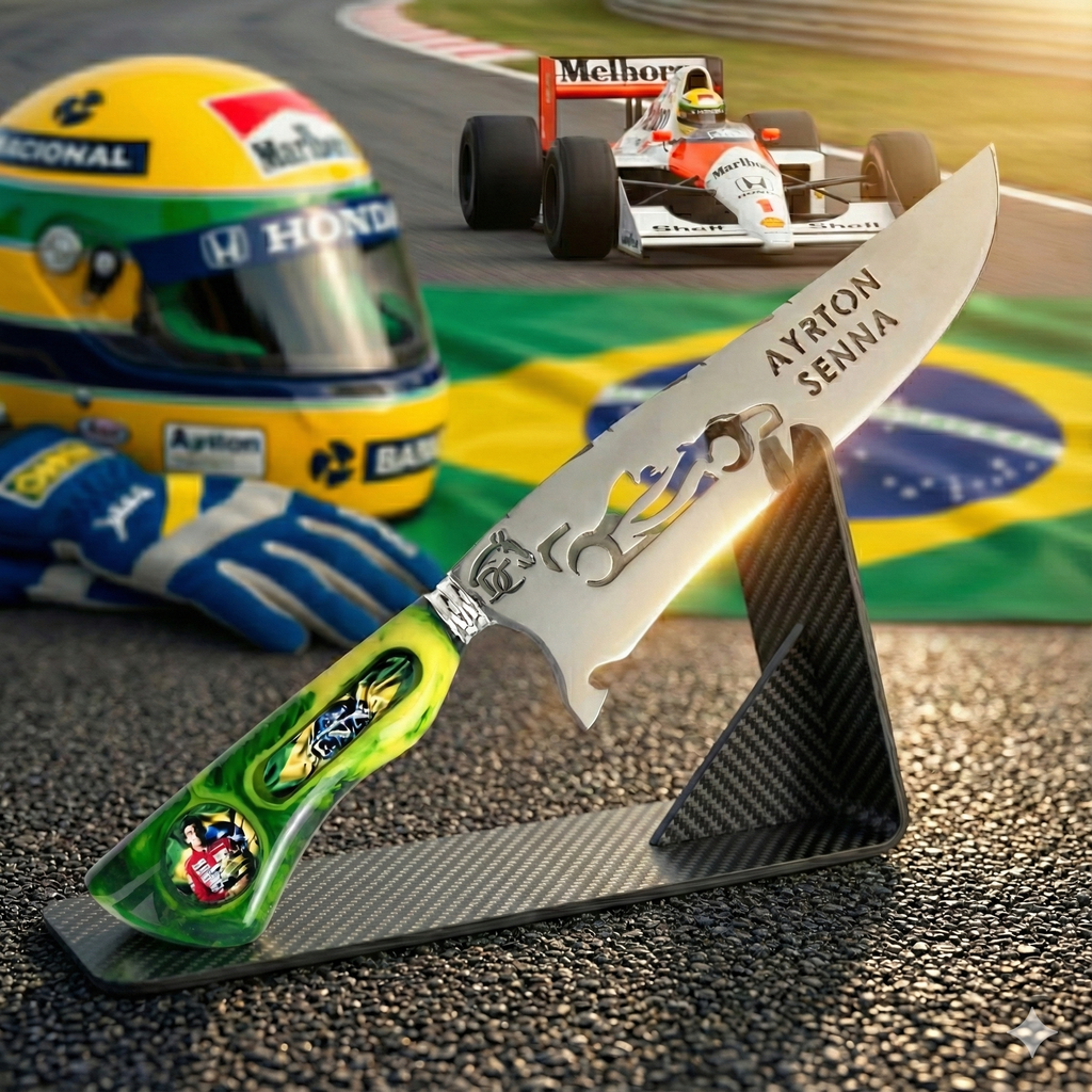 Picanheira Ayrton Senna 8 Polegadas - Cabo Resina + Bainha Couro + Caixinha Presente