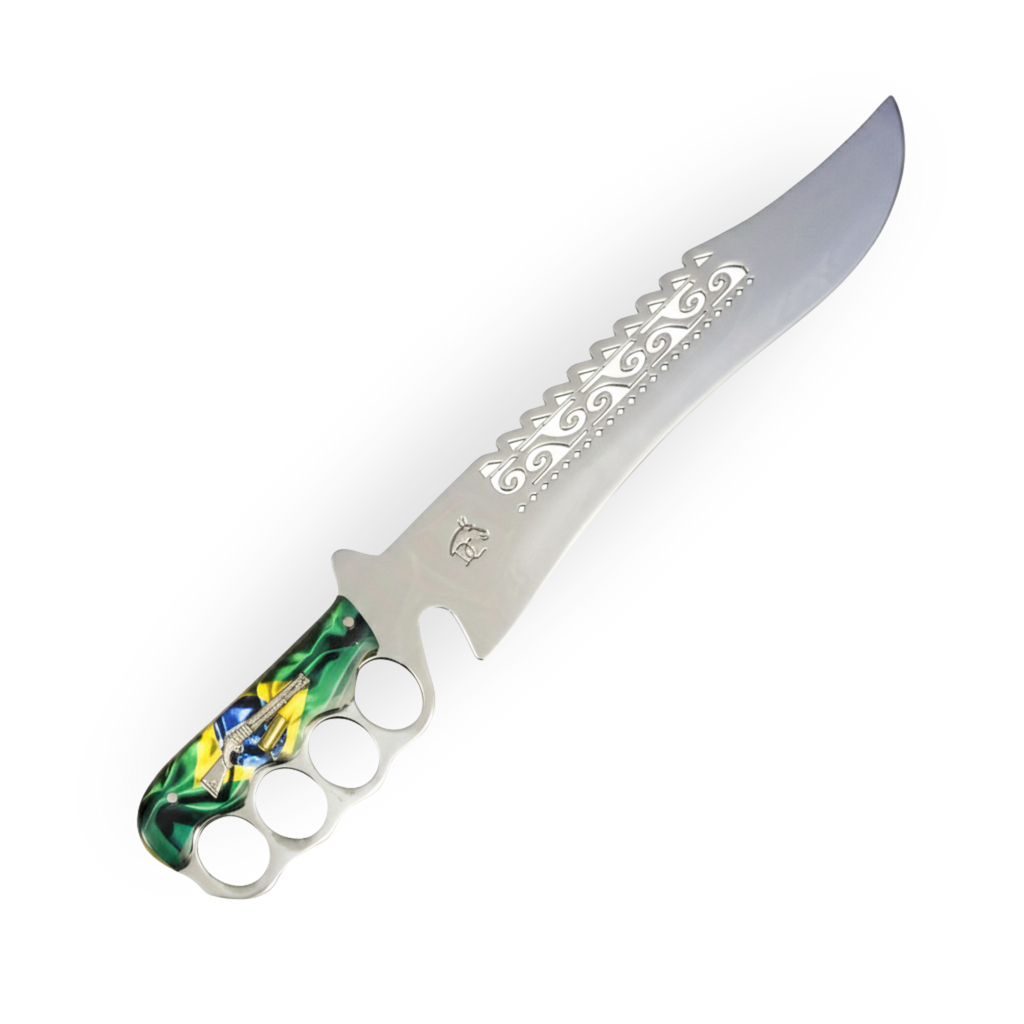 Faca com Soco Inglês 12 Polegadas - Cabo Bandeira do Brasil em Resina