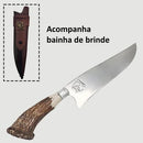 Faca de Churrasco Artesanal 8" Aço Inox 3mm - Cabo Chifre de Cervo Natural