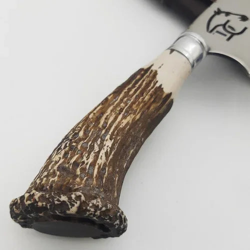 Faca de Churrasco Artesanal 8" Aço Inox 3mm - Cabo Chifre de Cervo Natural