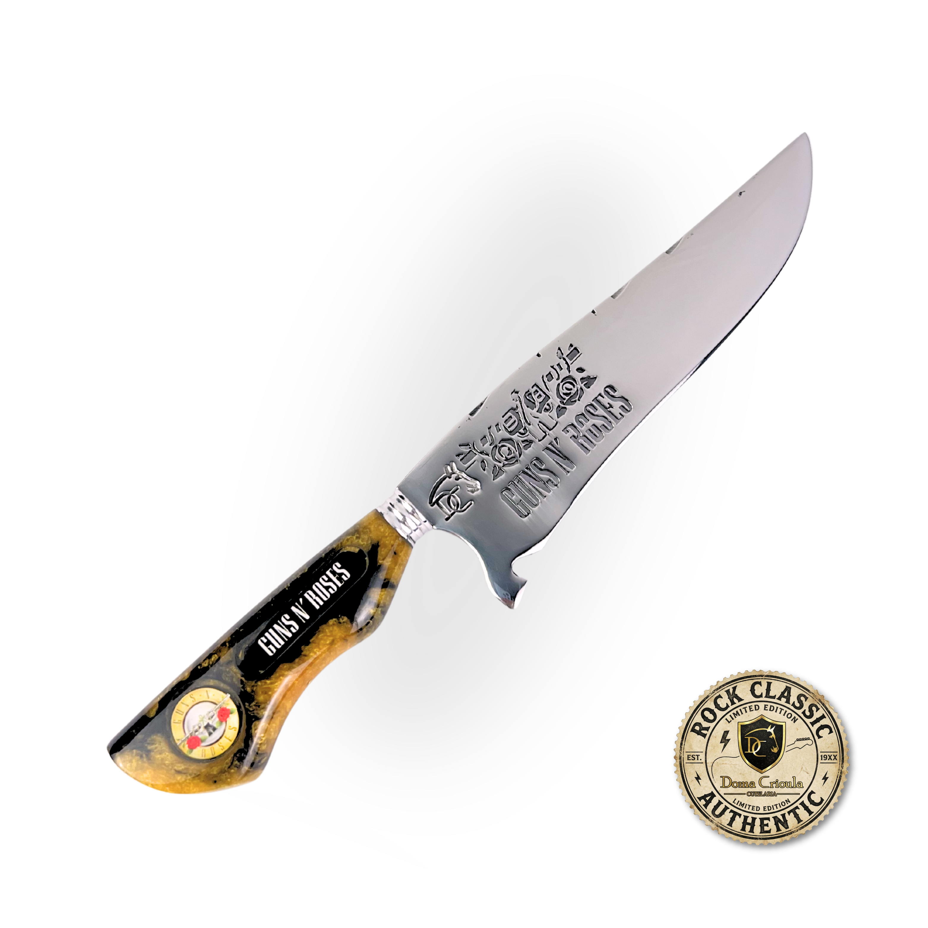Faca Guns N' Roses 8 Polegadas - Cabo Resina Personalizado - Edição Limitada Rock