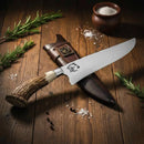 Faca de Churrasco Artesanal 8" Aço Inox 3mm - Cabo Chifre de Cervo Natural