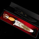 Faca de Churrasco Artesanal 8" Aço Inox 420C - Cabo Madeira Resina Dourada Fé Gaúcha