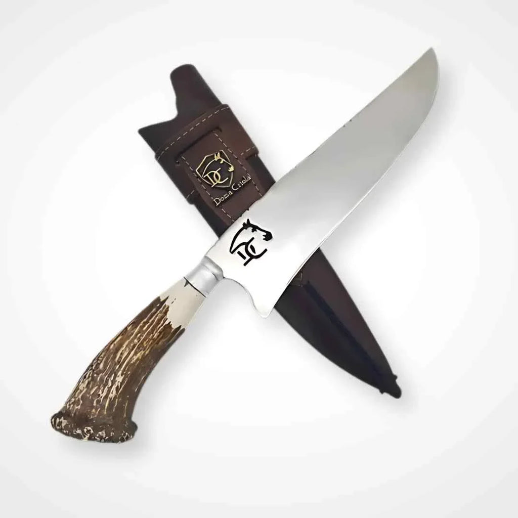 Faca de Churrasco Artesanal 8" Aço Inox 3mm - Cabo Chifre de Cervo Natural
