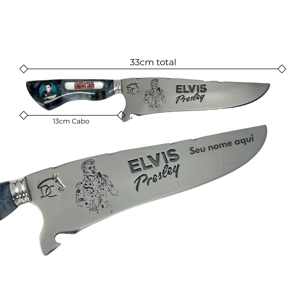 Faca Elvis Presley 8" - Cabo Resina Personalizado - Edição Especial Rock