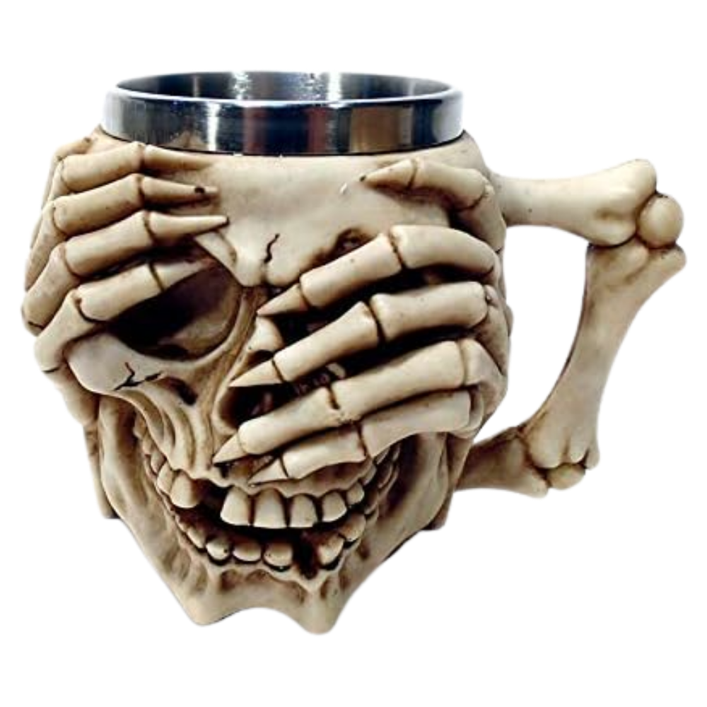 Caneca Caveira com Copo de Aço Inoxidável - 350ml - Design Gótico 3D