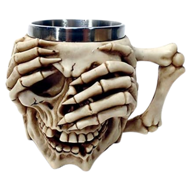 Caneca Caveira com Copo de Aço Inoxidável - 350ml - Design Gótico 3D