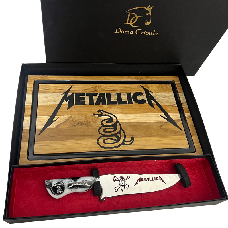 Kit Metallica - Faca 8" + Tábua Personalizada