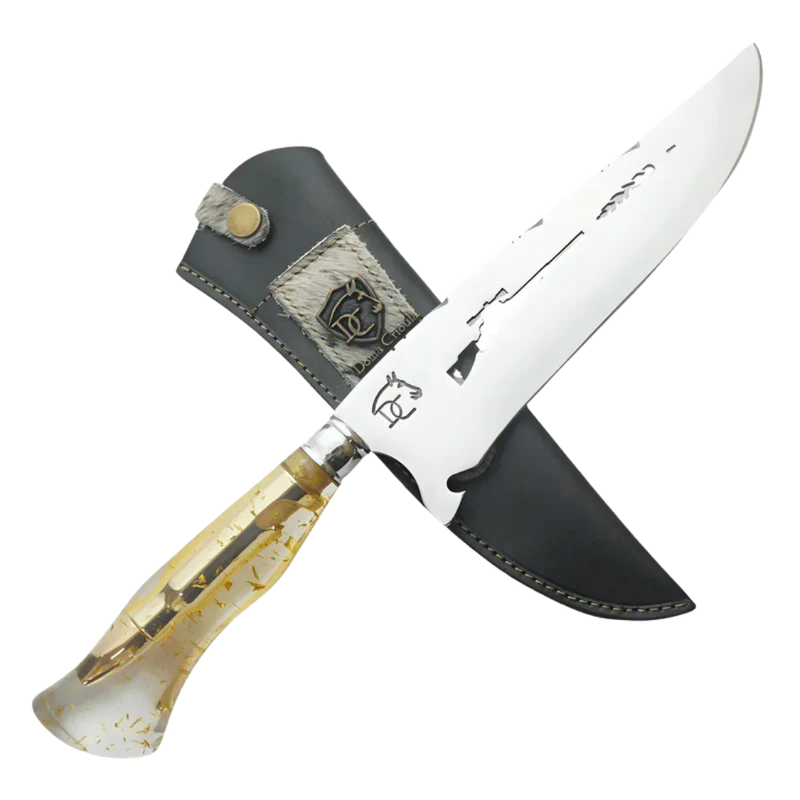 Faca Artesanal para Churrasco 8" Folhas Douradas - Cutelaria Gaúcha Aço Inox Premium