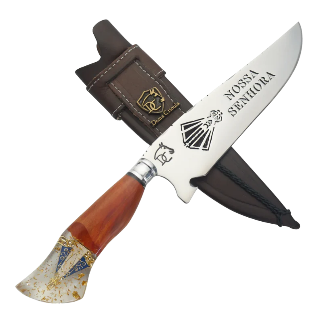 Faca Artesanal para Churrasco 8" Lâmina Vazada - Cutelaria Religiosa Nossa Senhora Dourada