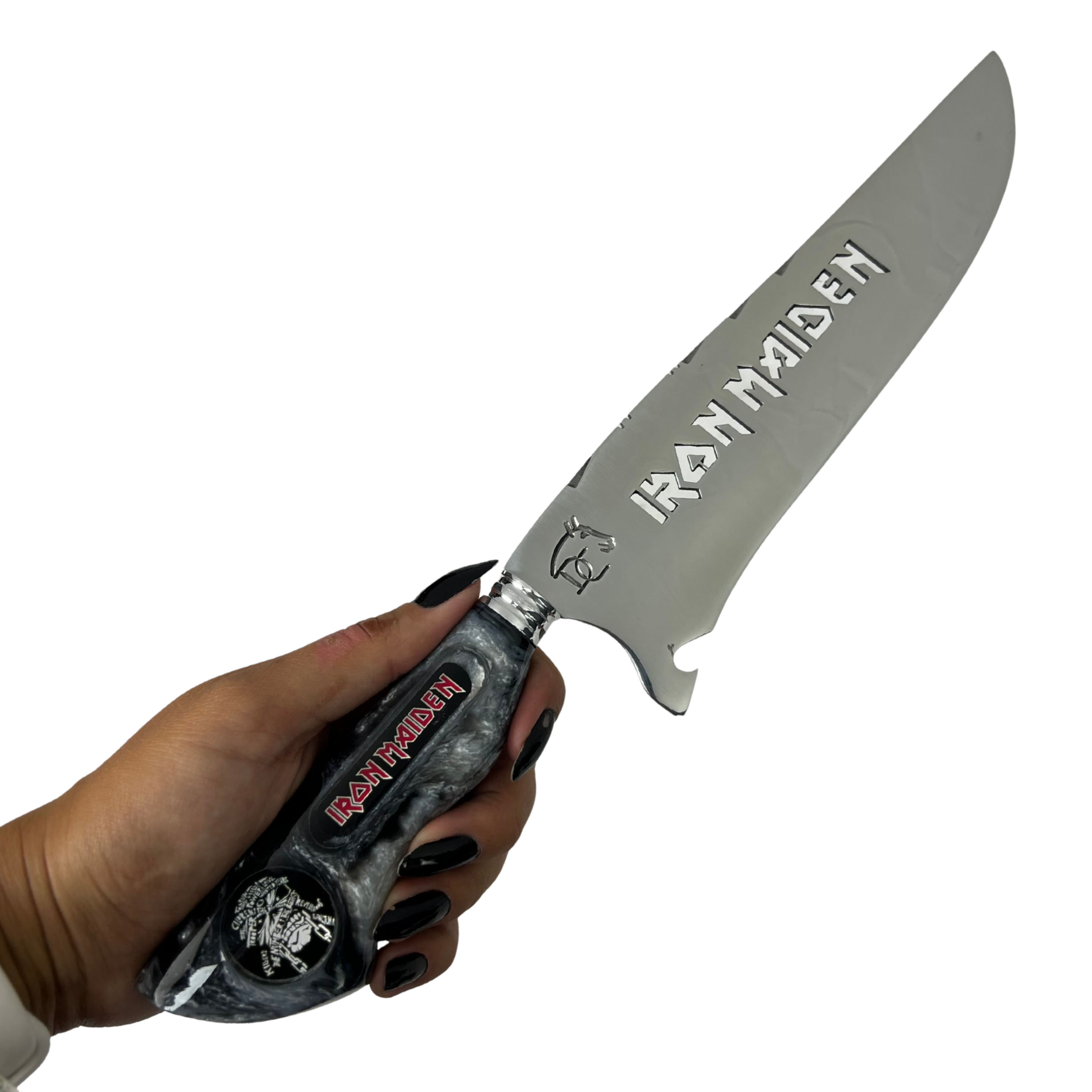 Faca Picanheira Iron Maiden 8 Polegadas - Cabo Resina Personalizado - Churrasco Rock