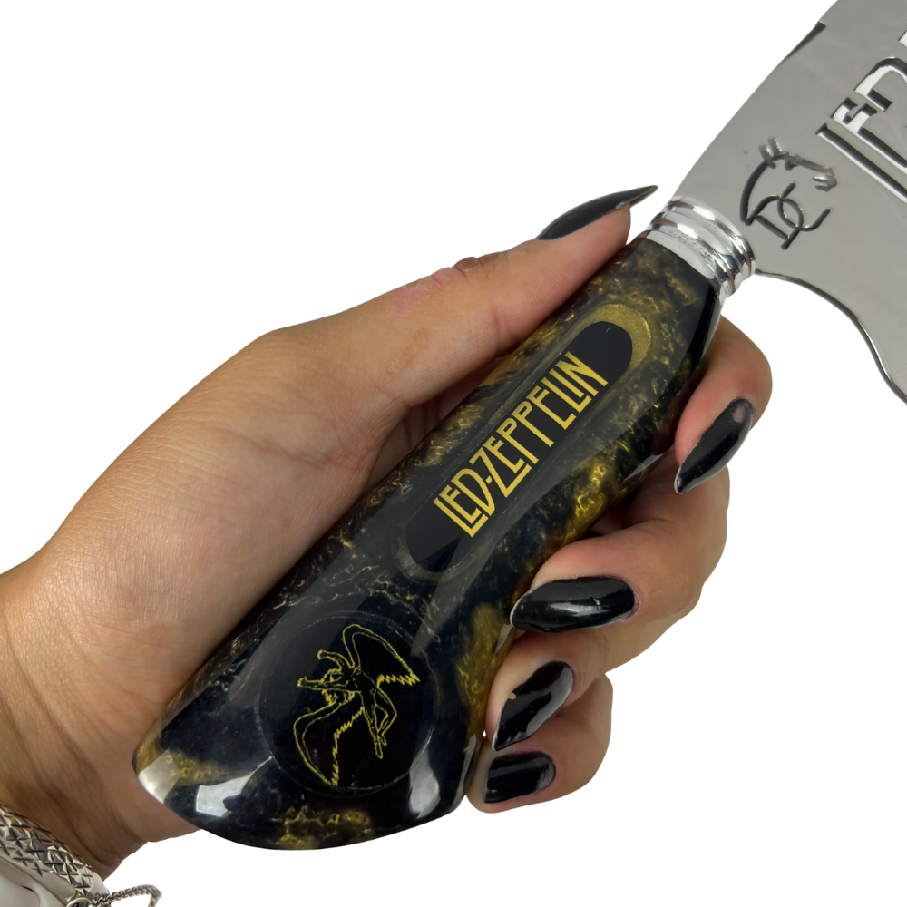 Faca Picanheira 8" Led Zeppelin - Cabo Resina Preta e Dourada