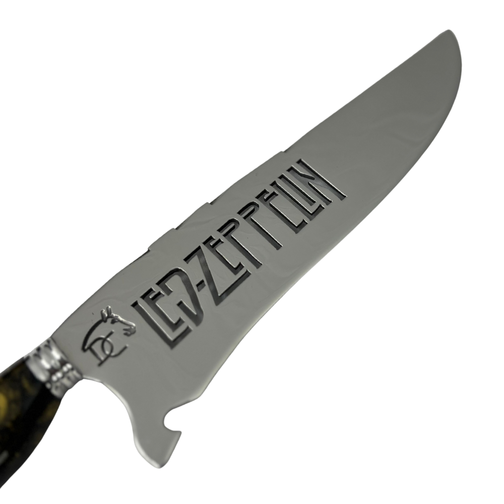 Faca Picanheira 8" Led Zeppelin - Cabo Resina Preta e Dourada