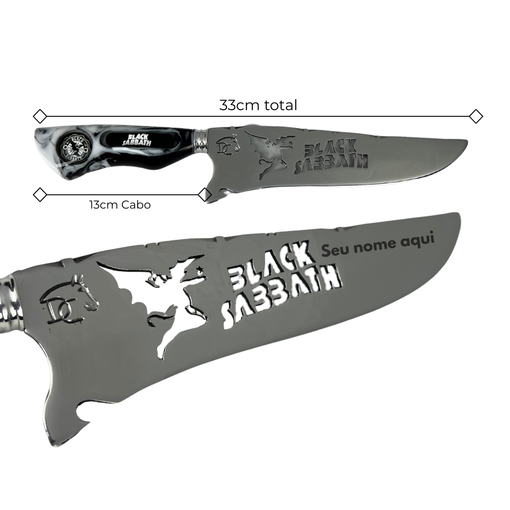 Faca Black Sabbath 8 Polegadas | Lâmina Vazada - Cabo Resina Personalizado