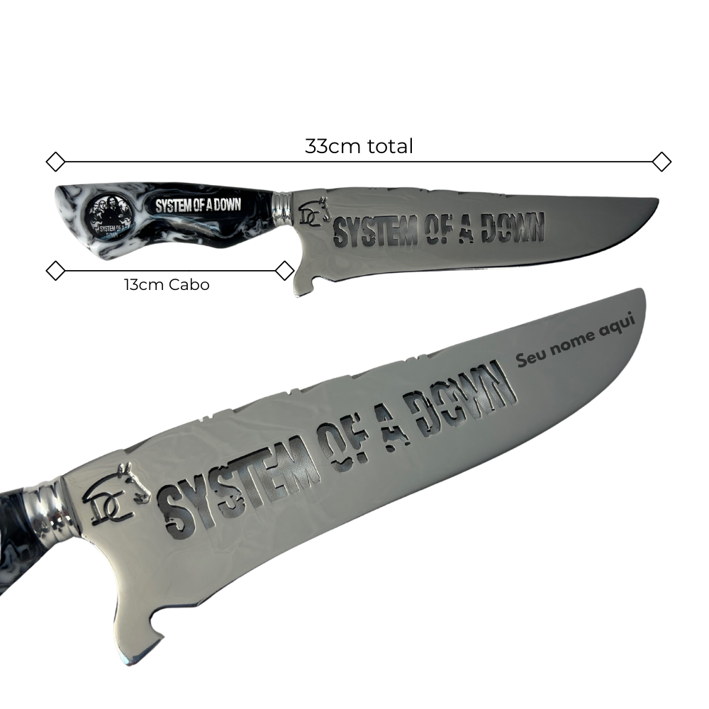 Faca System of a Down 8" - Cabo Resina Personalizado - Edição Especial Metal