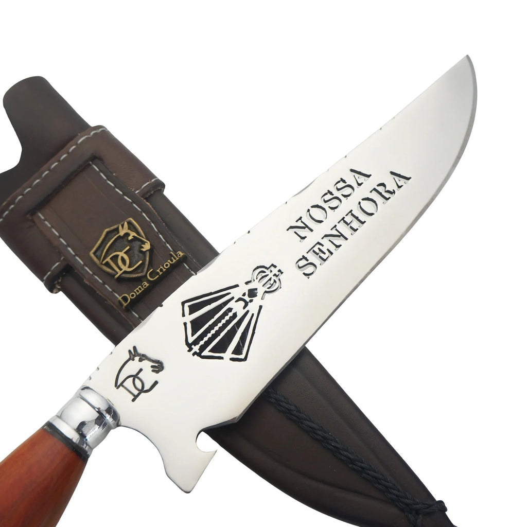 Faca Artesanal para Churrasco 8" Lâmina Vazada - Cutelaria Religiosa Nossa Senhora Dourada
