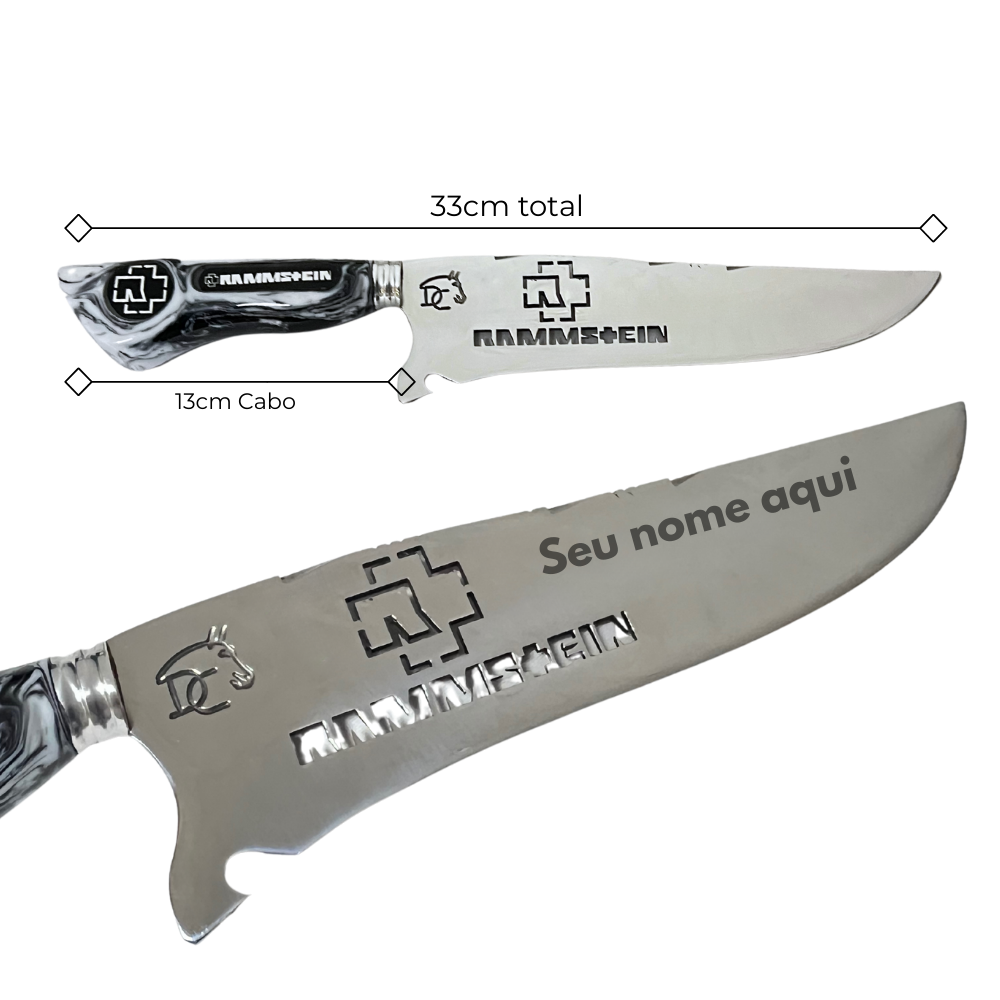Faca Rammstein 8" - Cabo Resina Personalizado - Rock Industrial Alemão - Edição Especial