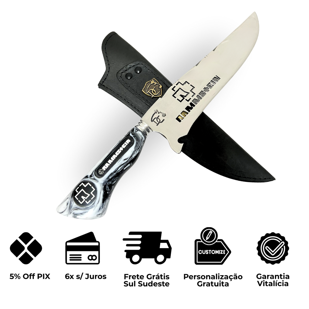 Faca Rammstein 8" - Cabo Resina Personalizado - Rock Industrial Alemão - Edição Especial