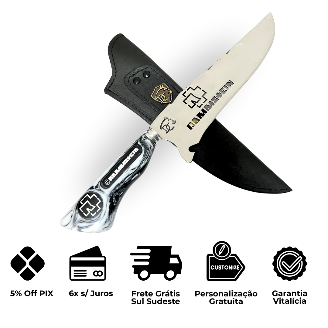 Faca Rammstein 8" - Cabo Resina Personalizado - Rock Industrial Alemão - Edição Especial