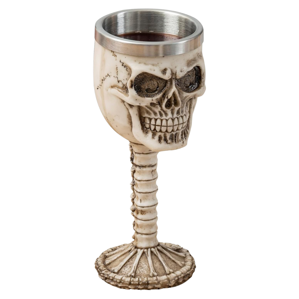 Taça Caveira com Cálice de Aço Inoxidável - 19cm - Design Gótico Medieval
