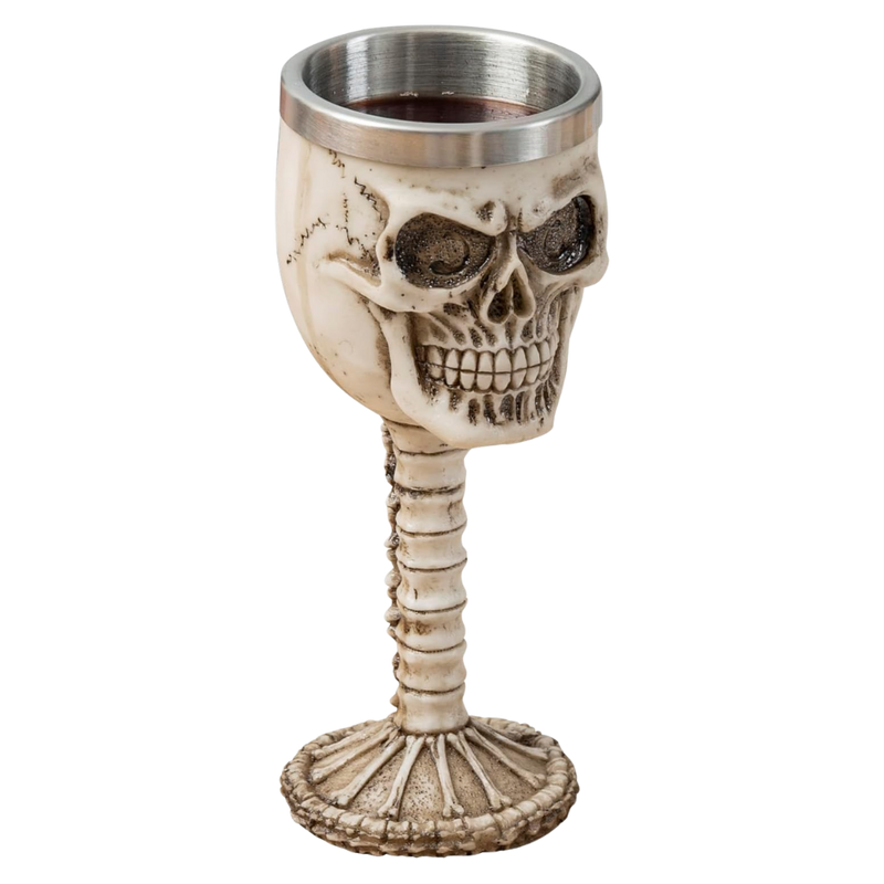 Taça Caveira com Cálice de Aço Inoxidável - 19cm - Design Gótico Medieval
